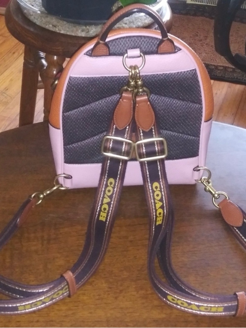 Coach Pink and Brown Pebbled Leather Mini Backpack - Picture 3 of 10